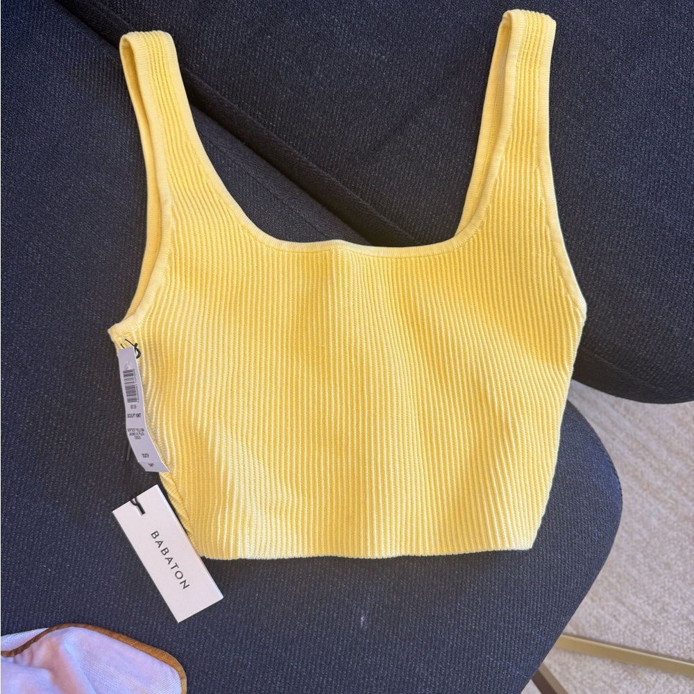 ba&sh Yellow Ribbed Crop Tank Top